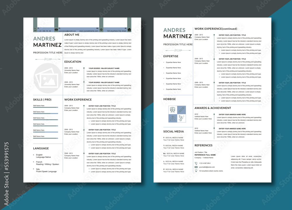 resume templates indesign Stock Vector | Adobe Stock