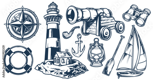 Marine adventure set monochrome labels