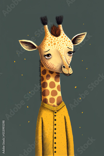 Yellow Giraffe Portrait. Generative AI