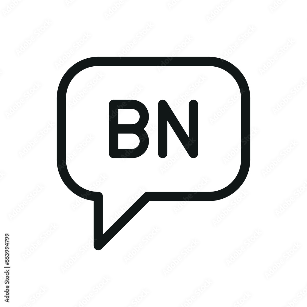 Speak Bengali (BN) speech bubble isolated icon, speaking Bengali language outline vector icon with editable stroke Speak Bengali (BN) speech bubble isolated icon, speaking Bengali language outline vector icon with editable stroke