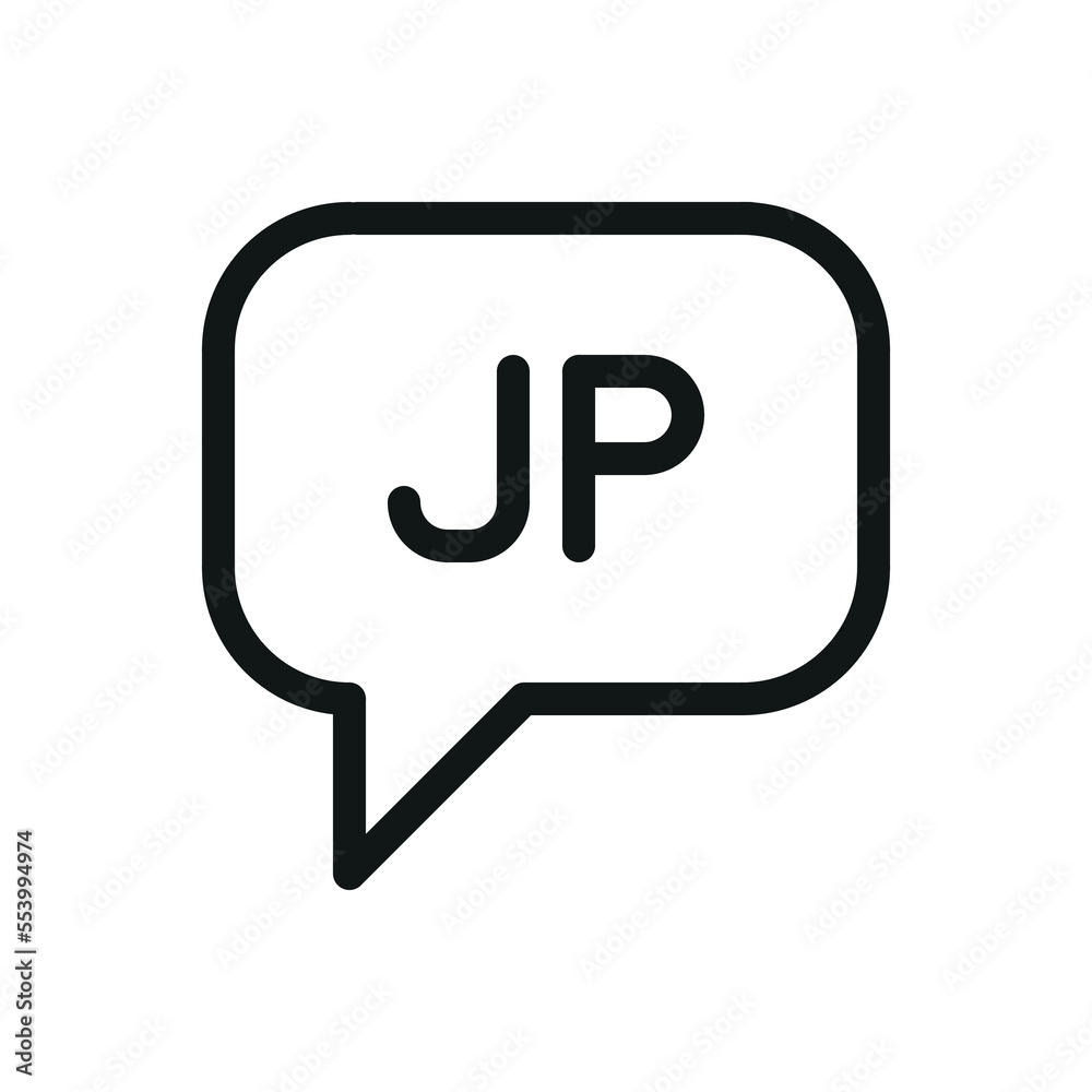 Speak Japanese (JP) speech bubble isolated icon, speaking Japanese language outline vector icon with editable stroke Speak Japanese (JP) speech bubble isolated icon, speaking Japanese language outline vector icon with editable stroke