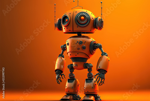Robot on a backdrop of orange. Generative AI