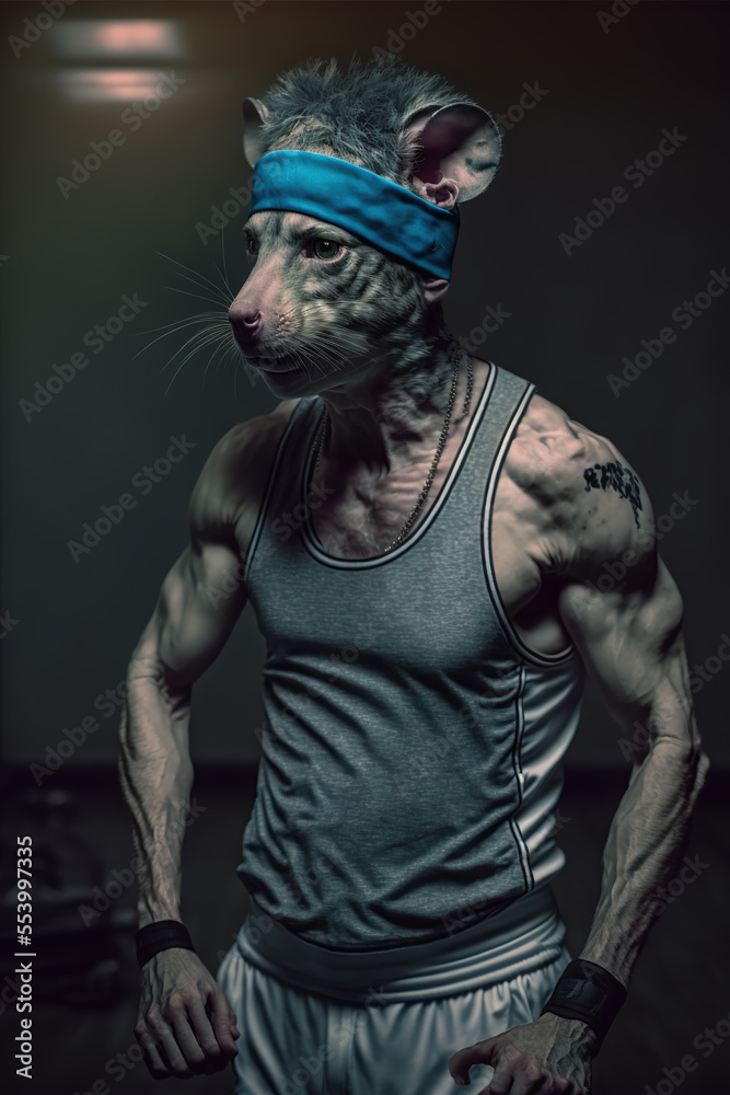 Gym rat personification, Generative AI illustration Gym rat personification, Generative AI illustration