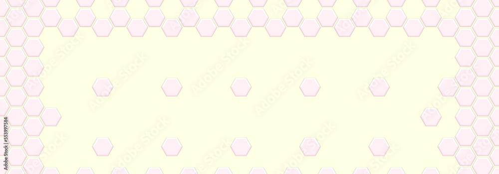Embossed Light  Pink Hexagon Frame On Light Yellow Backgrounds. Abstract Pattern Tiles. Abstract Tortoiseshell. Abstract Honeycomb. Sweet Pastel Soft Color