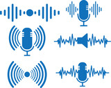 Sound wave icon set, soundtrack icon set blue vector