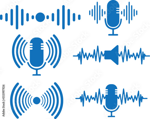 Sound wave icon set, soundtrack icon set blue vector
