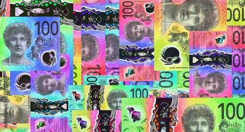 Australian Dollar 100 AUD banknotes abstract color mosaic pattern photo