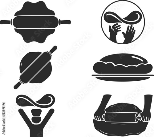 Dough pizza icon set, preparing pizza dough icon set black vector