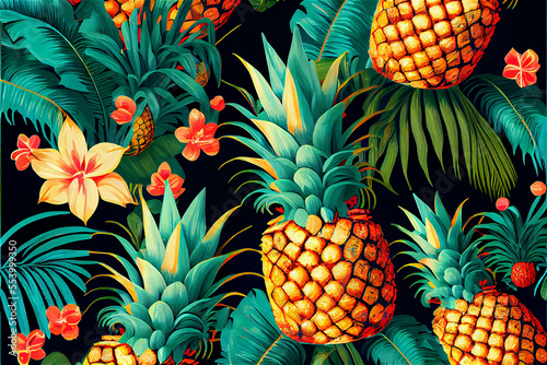 lush vegetation and pineapple pattern ideal for tropical and exotic backgrounds photo