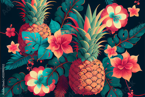 lush vegetation and pineapple pattern ideal for tropical and exotic backgrounds © FrankBoston