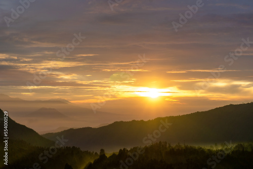 View of the sunrise around Mount Bromo, East Java