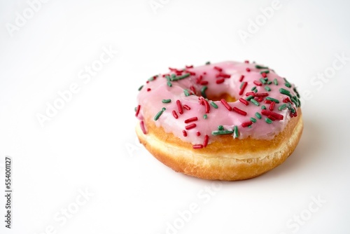 Pink Strawberry sprinkle donuts isolated on white background