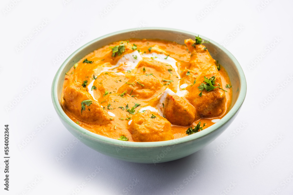 Tasty butter chicken curry or Murg Makhanwala or masala dish from Indian cuisine