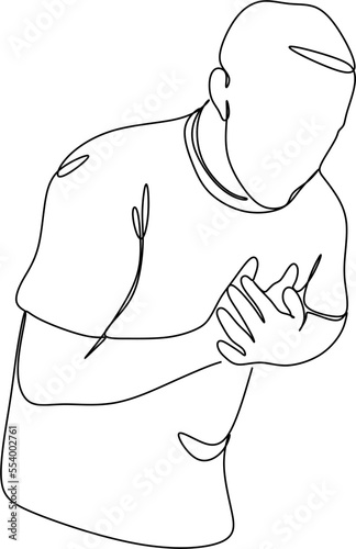 continuous line drawing of old man having heart attack isolated on white background vector illustration