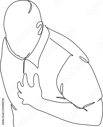 continuous line drawing of old man having heart attack isolated on white background vector illustration