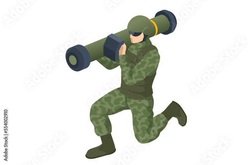 Isometric Special Forces Soldier Police, Swat Team Member. Army Soldier with NLAW, Anti-tank guided missile. Army, military and people concept