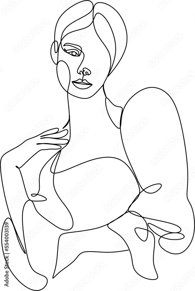 Abstract girl face continuous one line drawing minimalism design isolated on white background Abstract girl face continuous one line drawing minimalism design isolated on white background