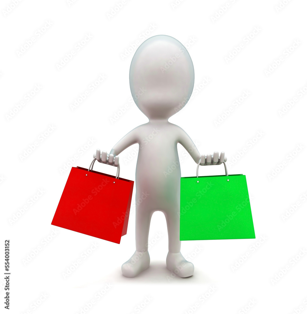 3d man holding shopping bags in hands concept 3d man holding shopping bags in hands concept