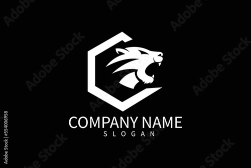 Panther Head Fast black vector, Panther logo with Hexagon shape.