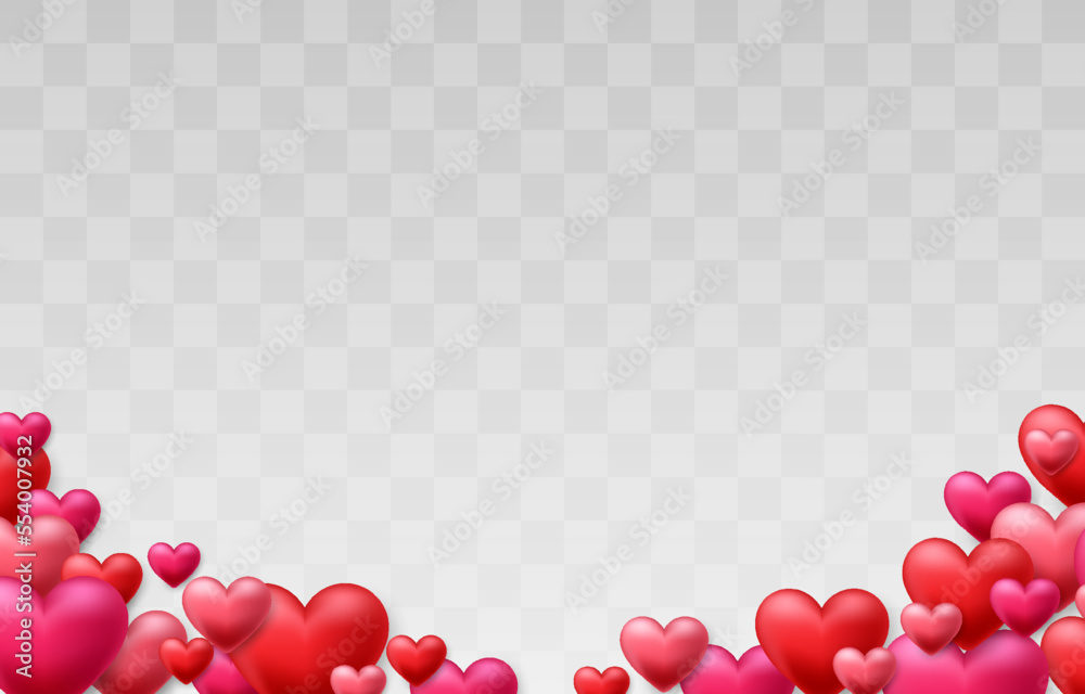 Happy Valentine Day vector design decorated with 3d hearts on png ...