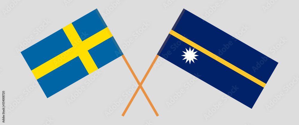 Crossed flags of Sweden and Nauru. Official colors. Correct proportion