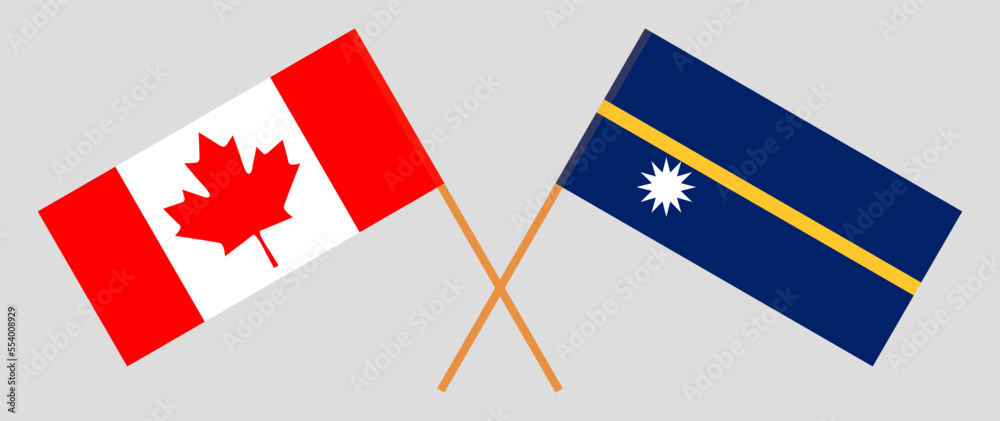 Crossed flags of Canada and Nauru. Official colors. Correct proportion