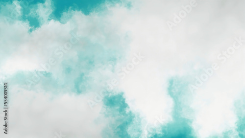 Turquoise background. Motion.White heavy clouds in the animation scatter in different directions.