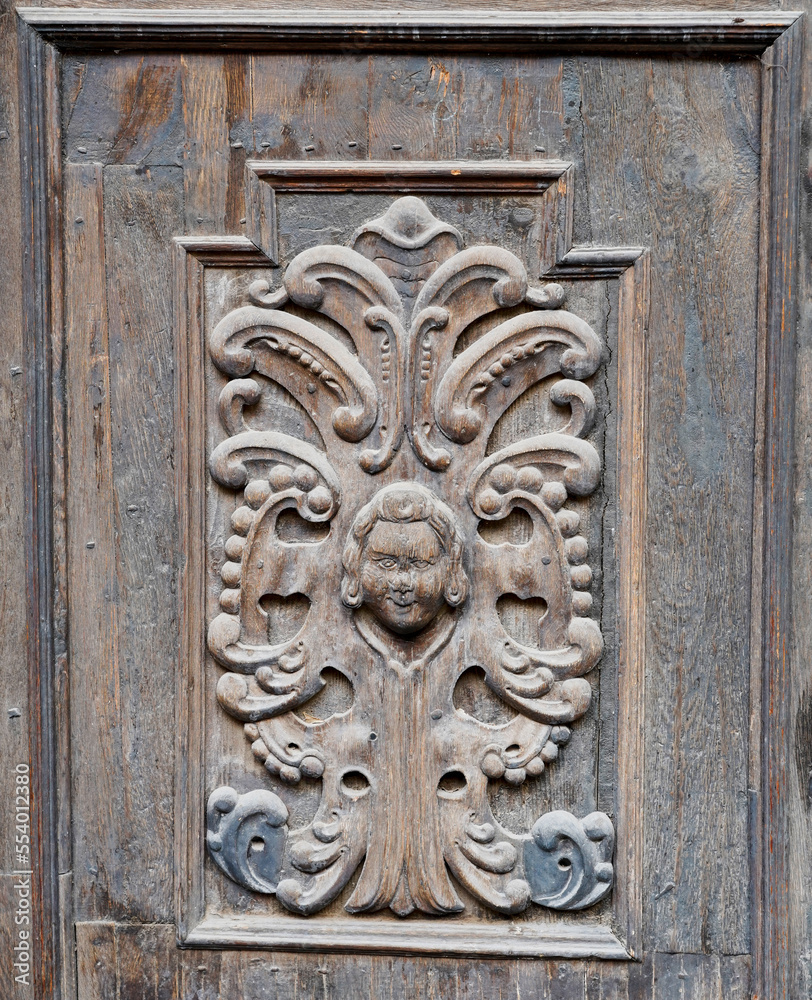 Detail of the wooden door of a church in Romania Detail of the wooden door of a church in Romania
