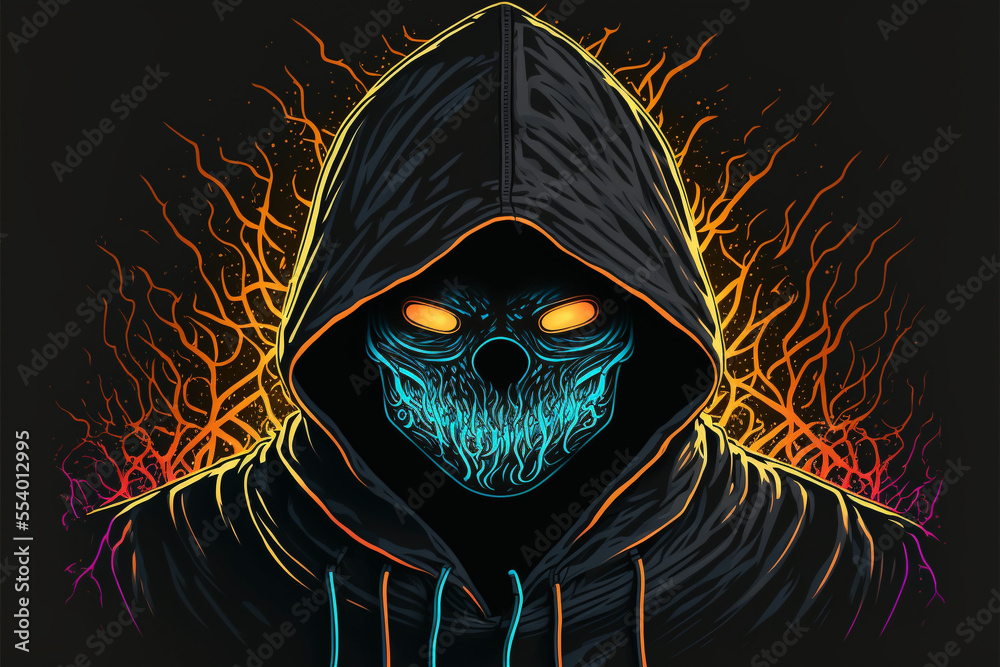 Fototapeta premium ネオンのフード仮面 Generative AI