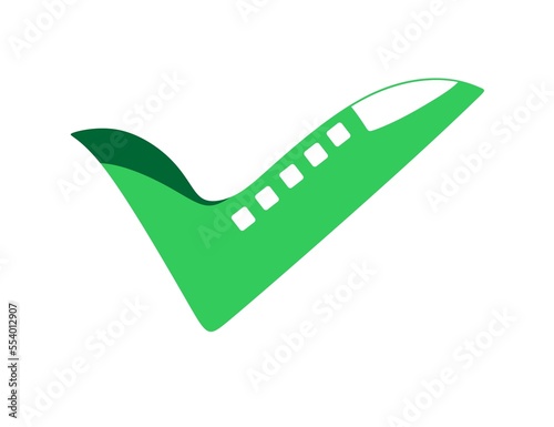 green check mark icon sign and fly logo icon fast development work symbol.