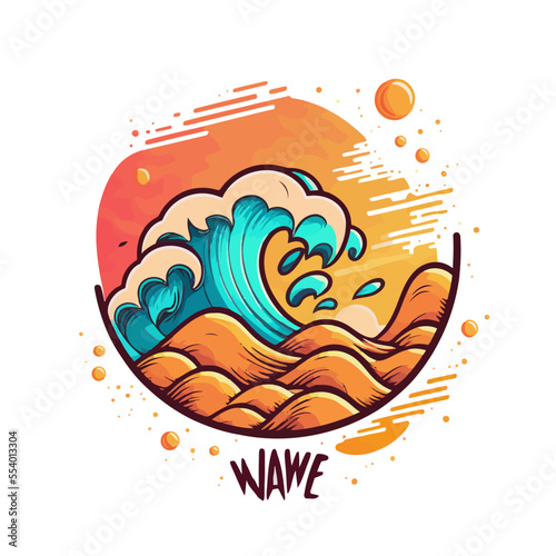 wave water logo art vector illustration. flat outline color icon background