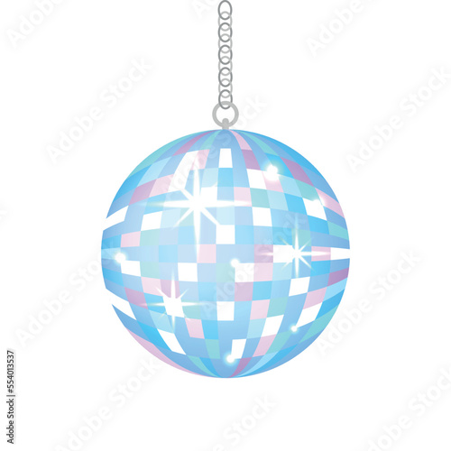 Disco ball. Vector isolated illustration. Graphic element for party designs. Colorful shiny disco ball on white background. 80s 90s club life concept