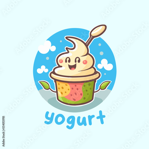 fruit yogurt on cup logo cute mascot ice cream gelato cartoon art design