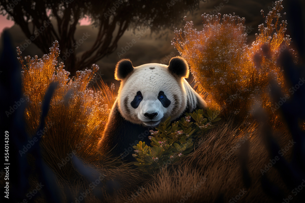 Giant panda in natural habitat. The giant panda is Endangered species
