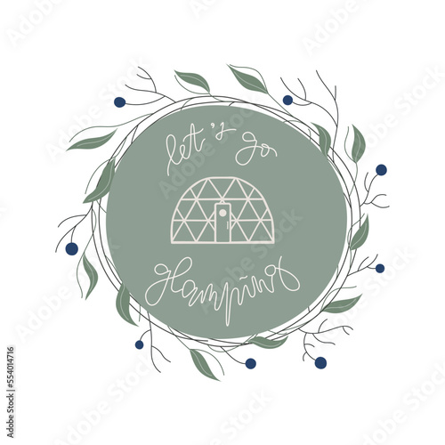 Cute vector line bubble house. Wreath frame with berries. Cute vector quote for card, banner