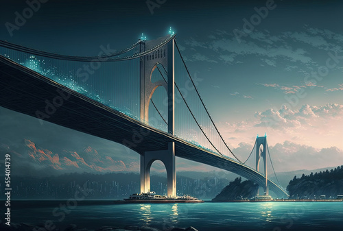 Leinwand Poster Turkey's Istanbul Bosphorus Bridge. Generative AI