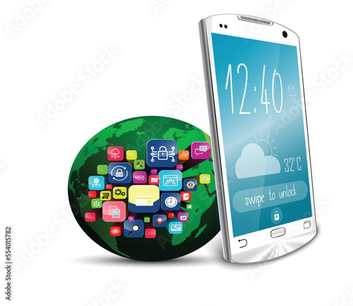 smartphone screen is showing.Social,media, Marketing concept