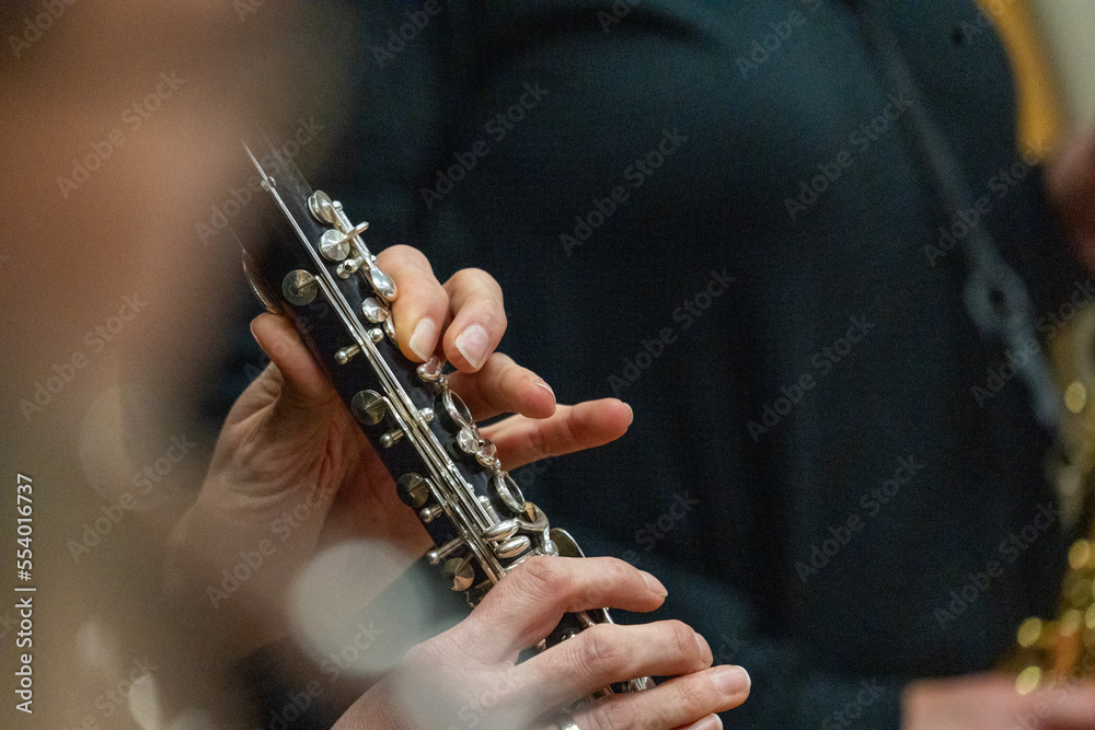 Fototapeta premium Oboe holz Instrument über die Schulter