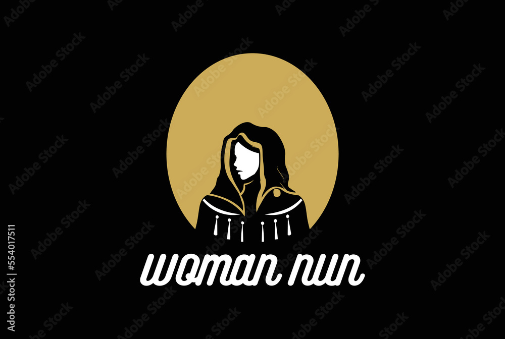 Night Moon Woman Girl Lady Nun Veil Logo Design vector