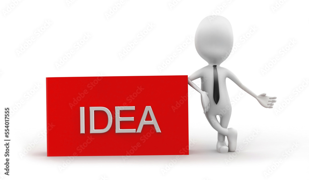 3d man presenting idea text in rectangular box concept 3d man presenting idea text in rectangular box concept