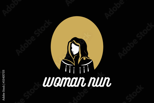Night Moon Woman Girl Lady Nun Veil Logo Design vector