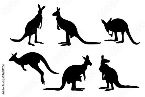set of silhouettes of kangaroos vector design