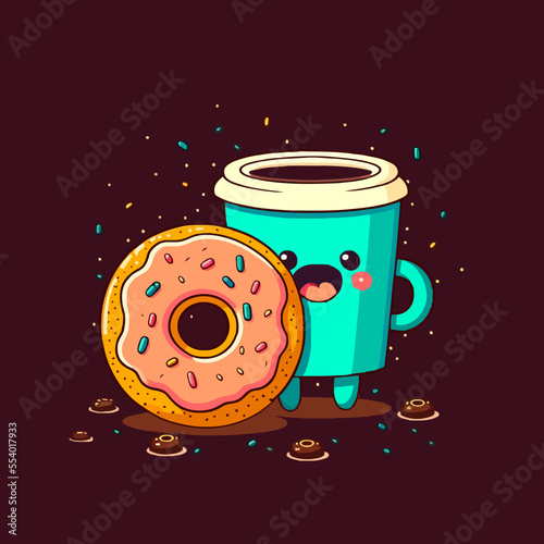 donut and coffee shop bakery store logo cartoon doughnut icon or label