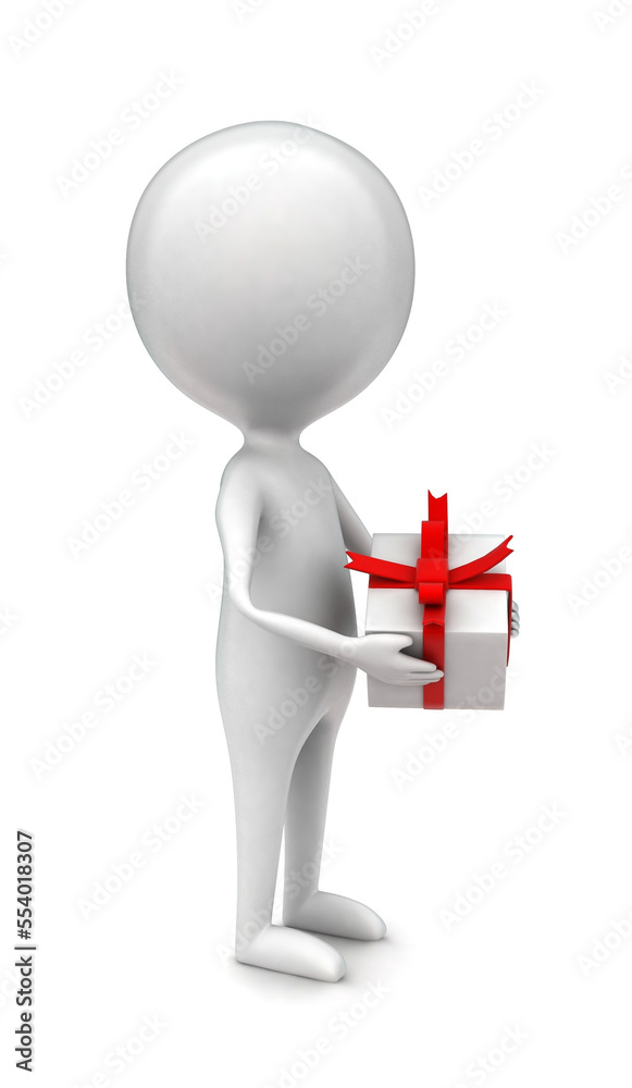 3d manholding a ribbon wrapped gift concept 3d manholding a ribbon wrapped gift concept