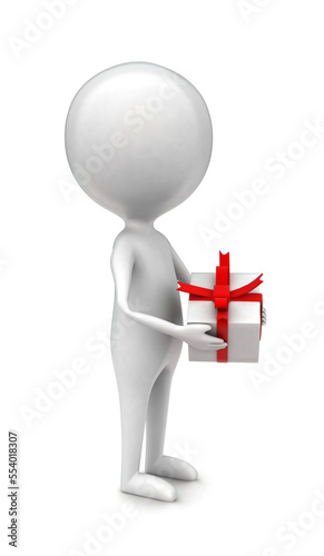3d manholding a ribbon wrapped gift concept