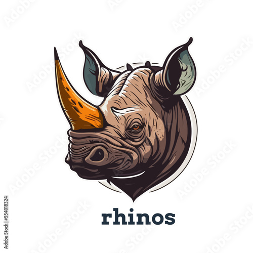 rhino head logo mascot character. rhinoceros wild animal zoo cartoon icon