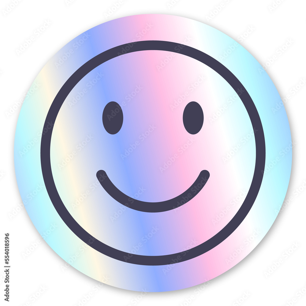 Holographic sticker with a smile. Metallic design element. Trendy pastel colorful texture Holographic sticker with a smile. Metallic design element. Trendy pastel colorful texture