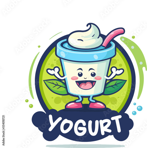 fruit yogurt on cup logo cute mascot ice cream gelato cartoon art design