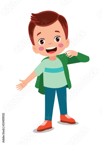 Cute little boy wearing clothes get dressed daily routine activity
