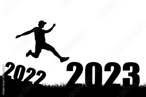 The concept of moving through 2022 to 2023. Happy New Year 2023.
